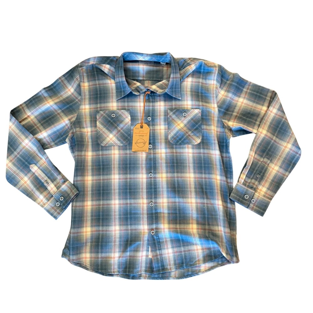 Weatherproof‎ Vintage Mens XL Faience Blue Plaid Button Down Shirt NEW